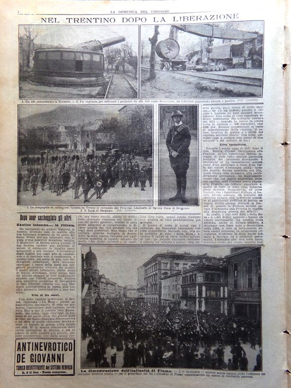 La Domenica del Corriere 1 Dicembre 1918 WW1 Trento Fiume …