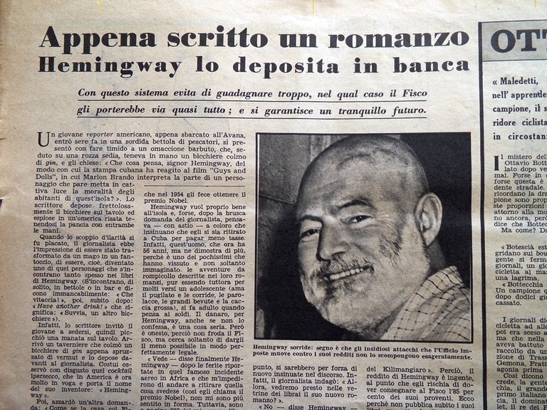 La Domenica del Corriere 1 Gennaio 1956 Hemingway Luna Bottecchia …