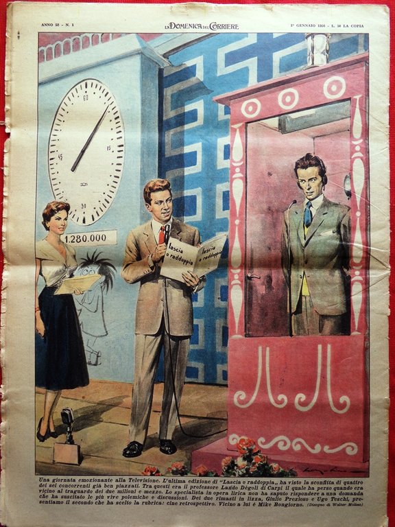 La Domenica del Corriere 1 Gennaio 1956 Hemingway Luna Bottecchia …