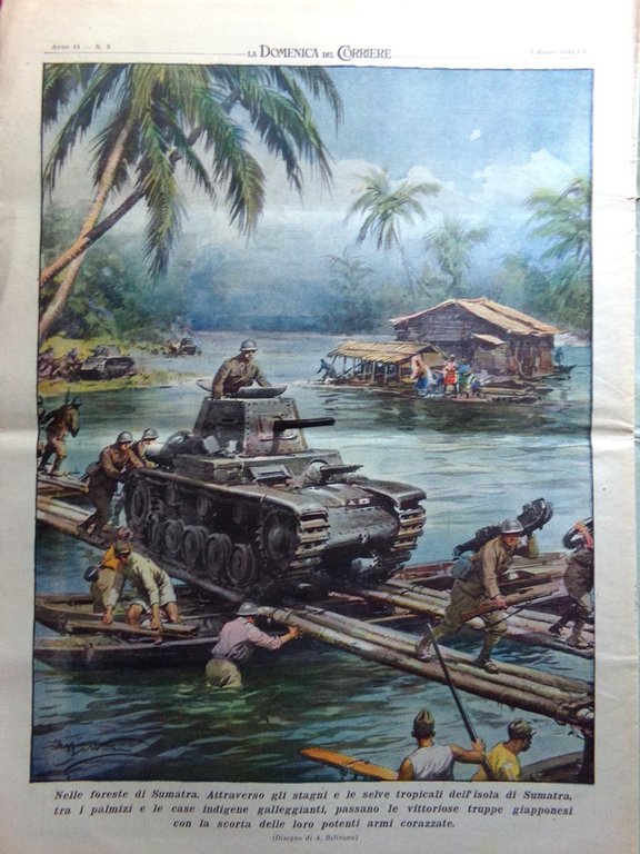 La Domenica del Corriere 1 Marzo 1942 WW2 Singapore Salvini …