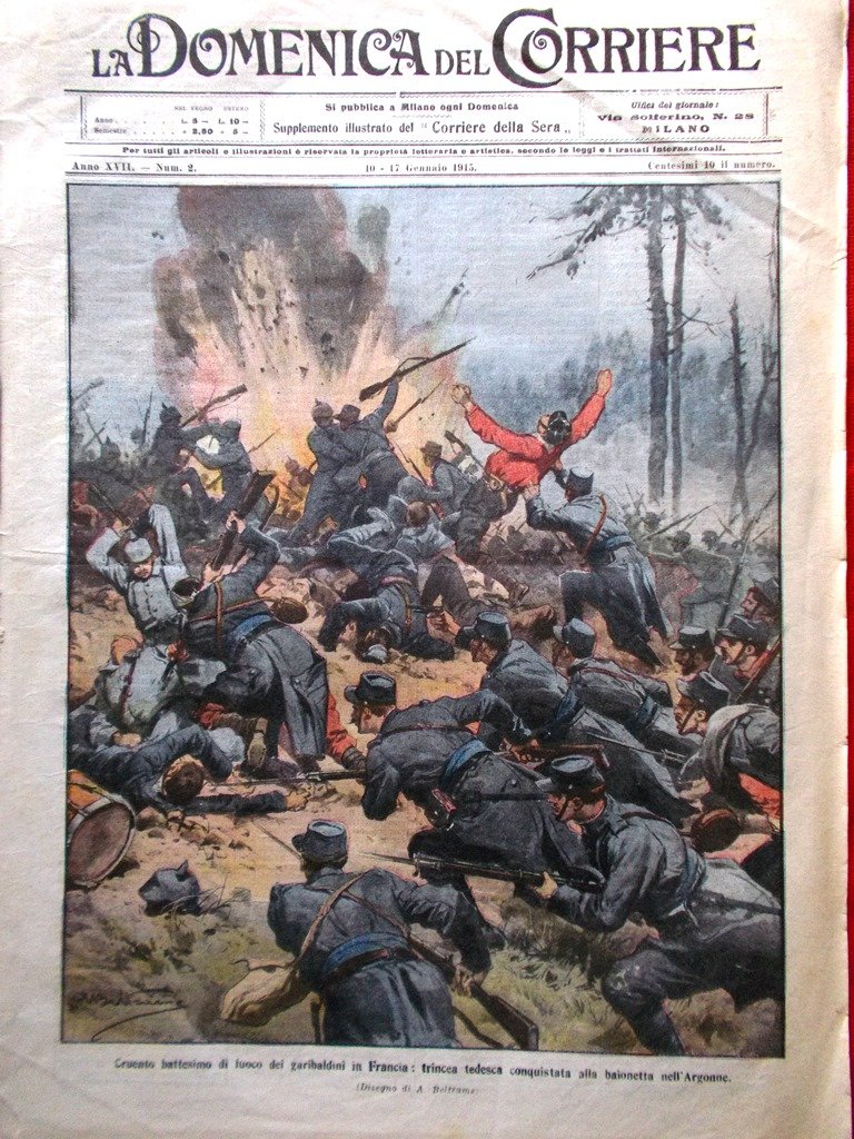 La Domenica del Corriere 10 Gennaio 1915 WW1 Piena Tevere …