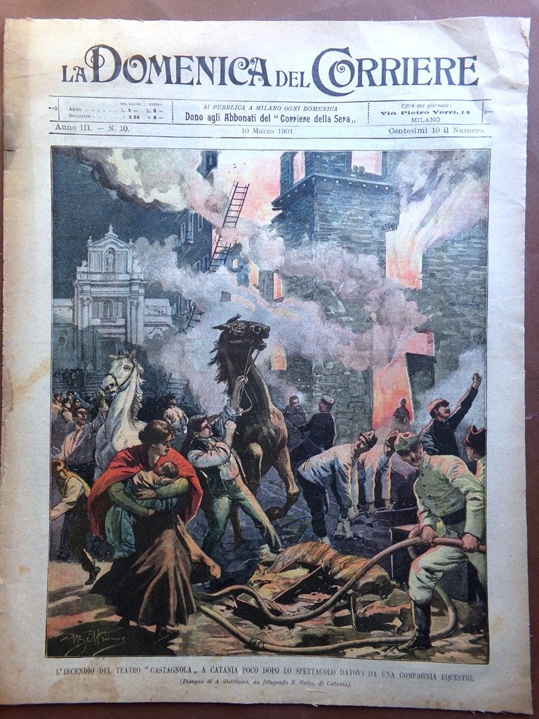 La Domenica del Corriere 10 Marzo 1901 Incendio Teatro Castagnola …