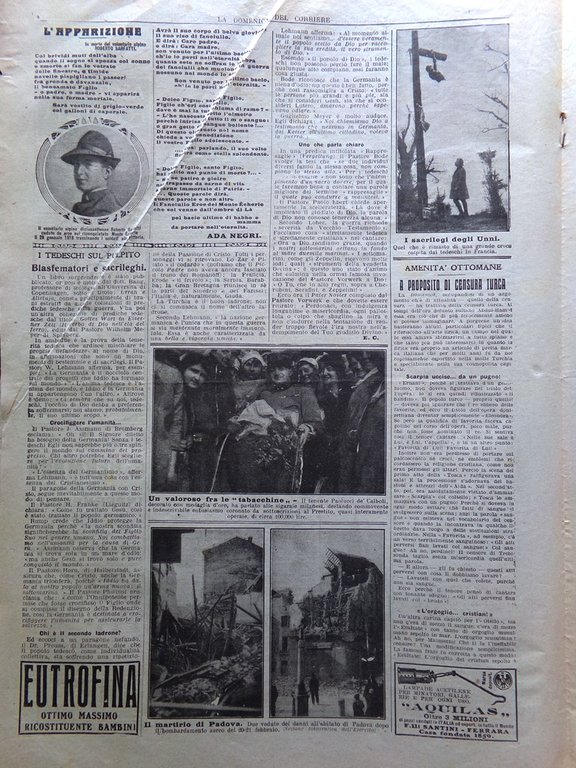 La Domenica del Corriere 10 Marzo 1918 WW1 Bombe Padova …