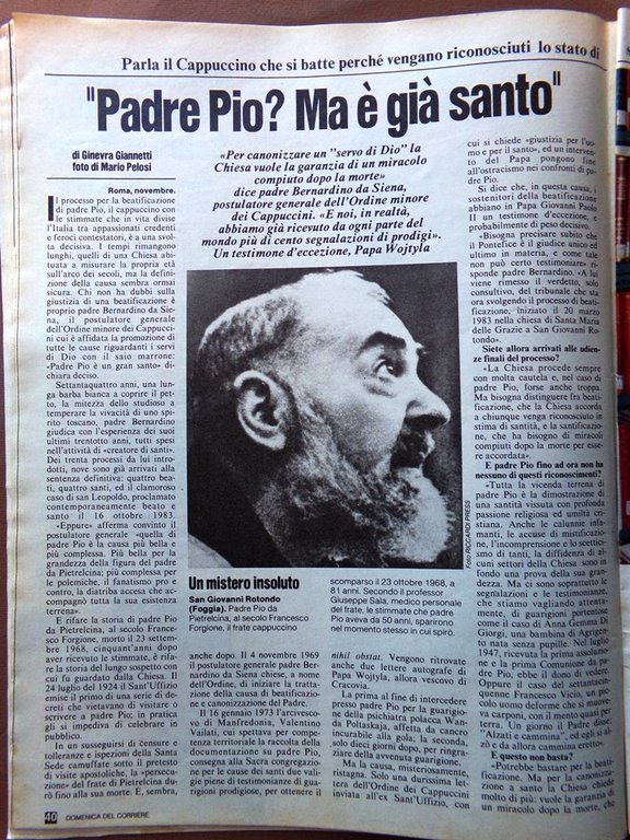 La Domenica del Corriere 10 Novembre 1984 Orfei Padre Pio …