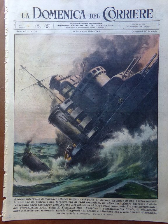 La Domenica del Corriere 10 Settembre 1944 WW2 Campo India …