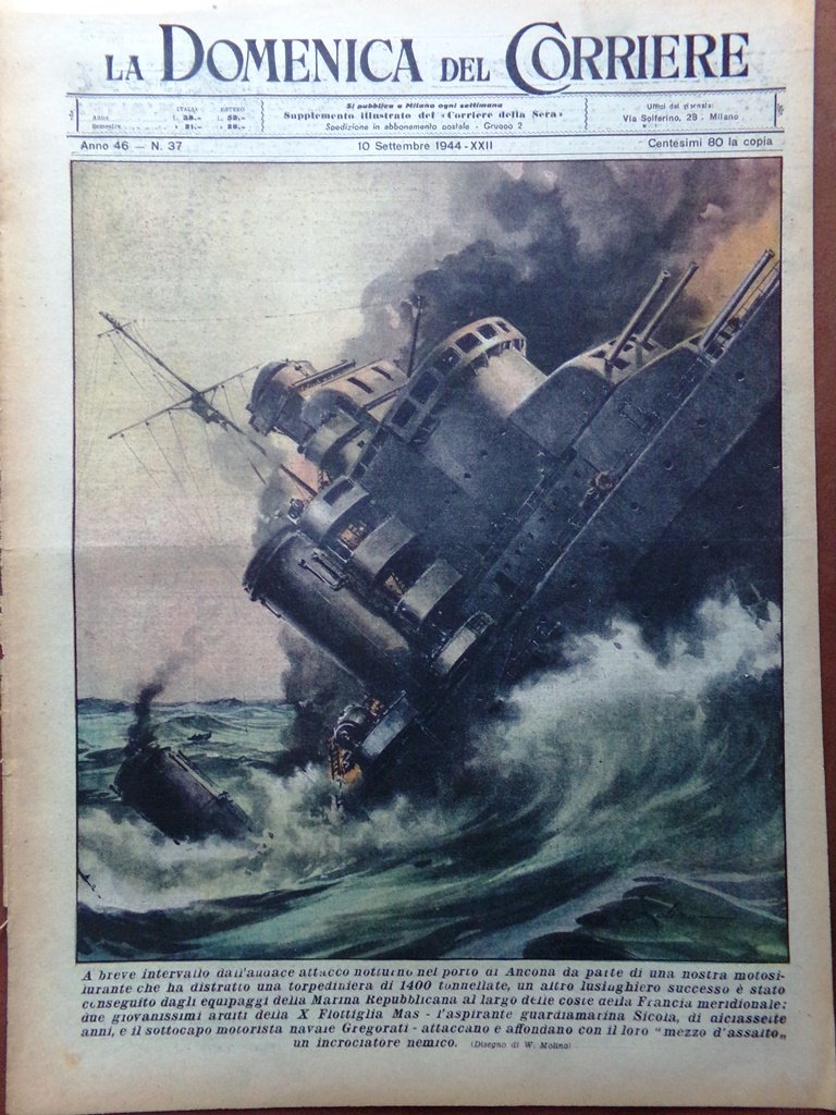 La Domenica del Corriere 10 Settembre 1944 WW2 Campo India …