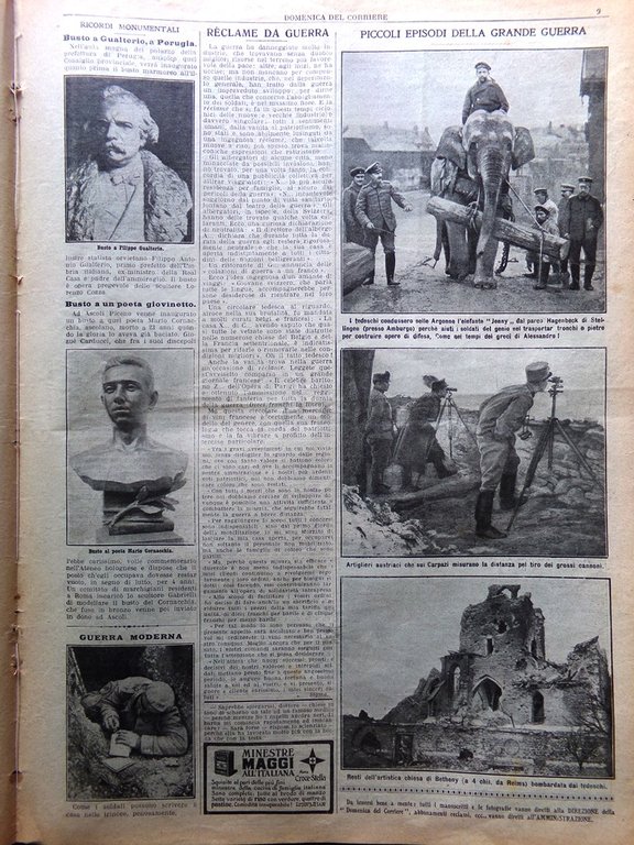 La Domenica del Corriere 11 Aprile 1915 WW1 Loggia Brescia …