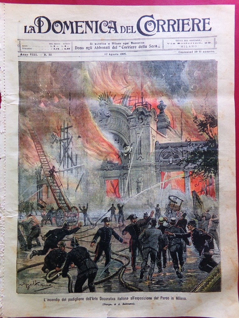 La Domenica del Corriere 12 Agosto 1906 Incendio Esposizione Milano …