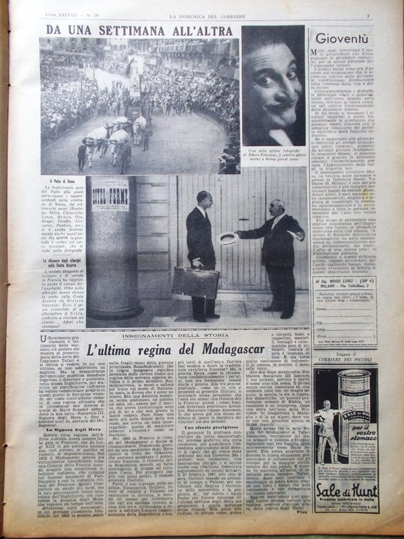 La Domenica del Corriere 12 Luglio 1936 Cavalieri d'Italia Palio …