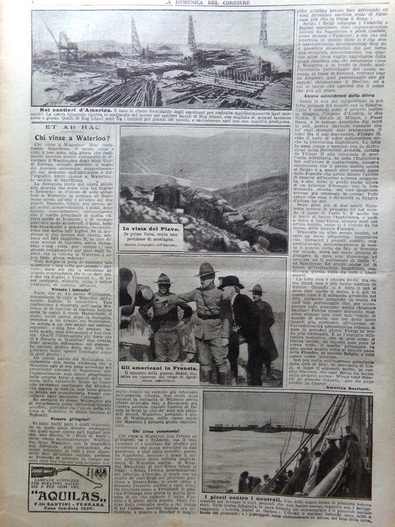 La Domenica del Corriere 12 Maggio 1918 WW1 Piave America …