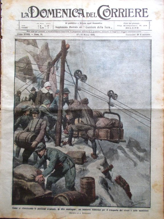 La Domenica del Corriere 12 Marzo 1916 WW1 Cadorna Teleferiche … | Immagine Gallery 1