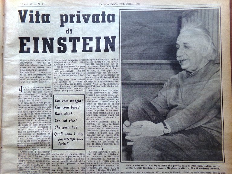 La Domenica del Corriere 12 Marzo 1950 Albert Einstein Giacosa …