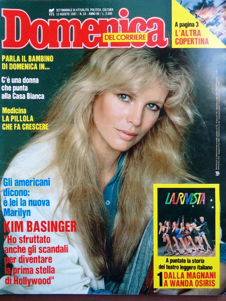 La Domenica del Corriere 13 Agosto 1987 Kim Basinger Liedholm …