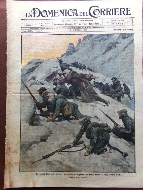 La Domenica del Corriere 13 Febbraio 1916 WW1 Albania Artiglieri …