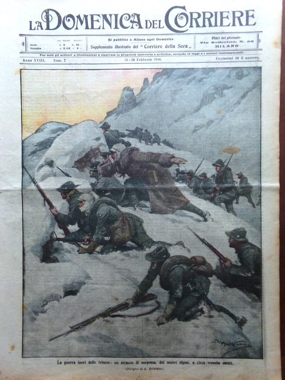 La Domenica del Corriere 13 Febbraio 1916 WW1 Albania Artiglieri …