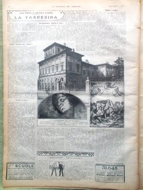La Domenica del Corriere 13 Febbraio 1927 La Floridiana Farnesina …