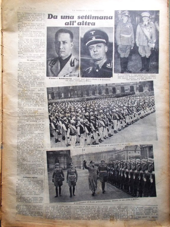La Domenica del Corriere 13 Maggio 1939 Ciano Ribbentrop Calciatori …