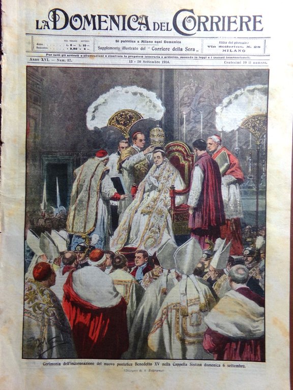 La Domenica del Corriere 13 Settembre 1914 WW1 Papa Benedetto …