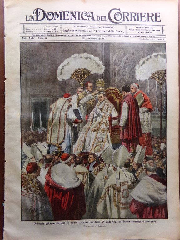La Domenica del Corriere 13 Settembre 1914 WW1 Papa Benedetto …