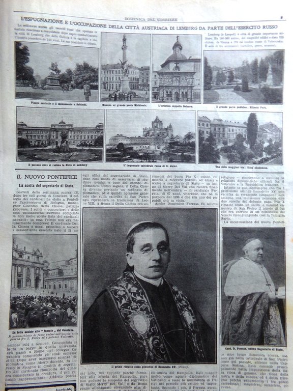 La Domenica del Corriere 13 Settembre 1914 WW1 Papa Benedetto …