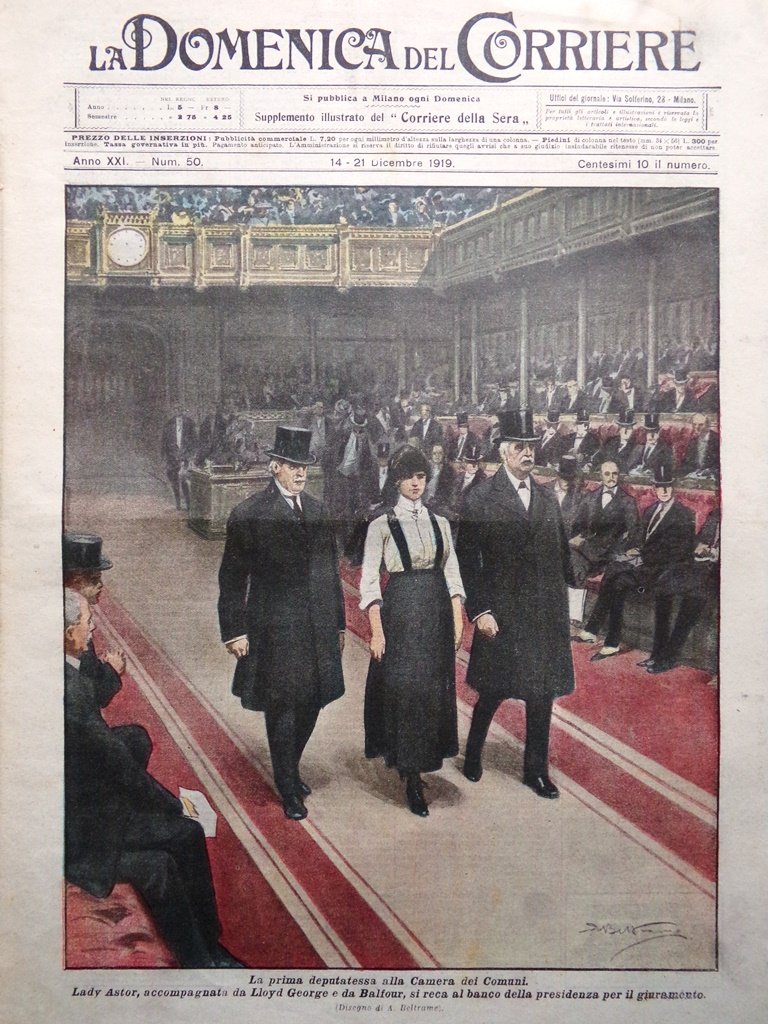 La Domenica del Corriere 14 Dicembre 1919 Lady Astor XXV …