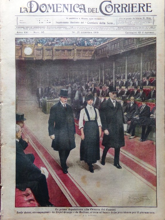 La Domenica del Corriere 14 Dicembre 1919 Lady Astor XXV …