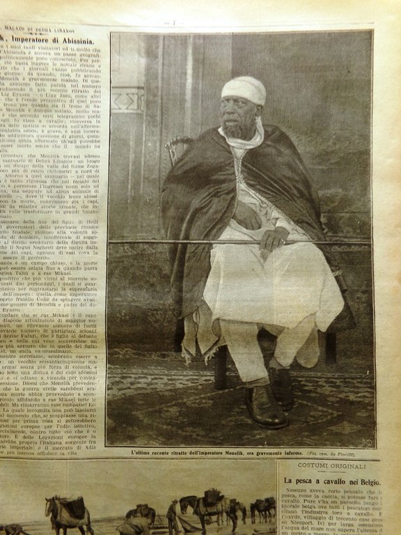 La Domenica del Corriere 14 Febbraio 1909 Catulle Mendes Menelik …