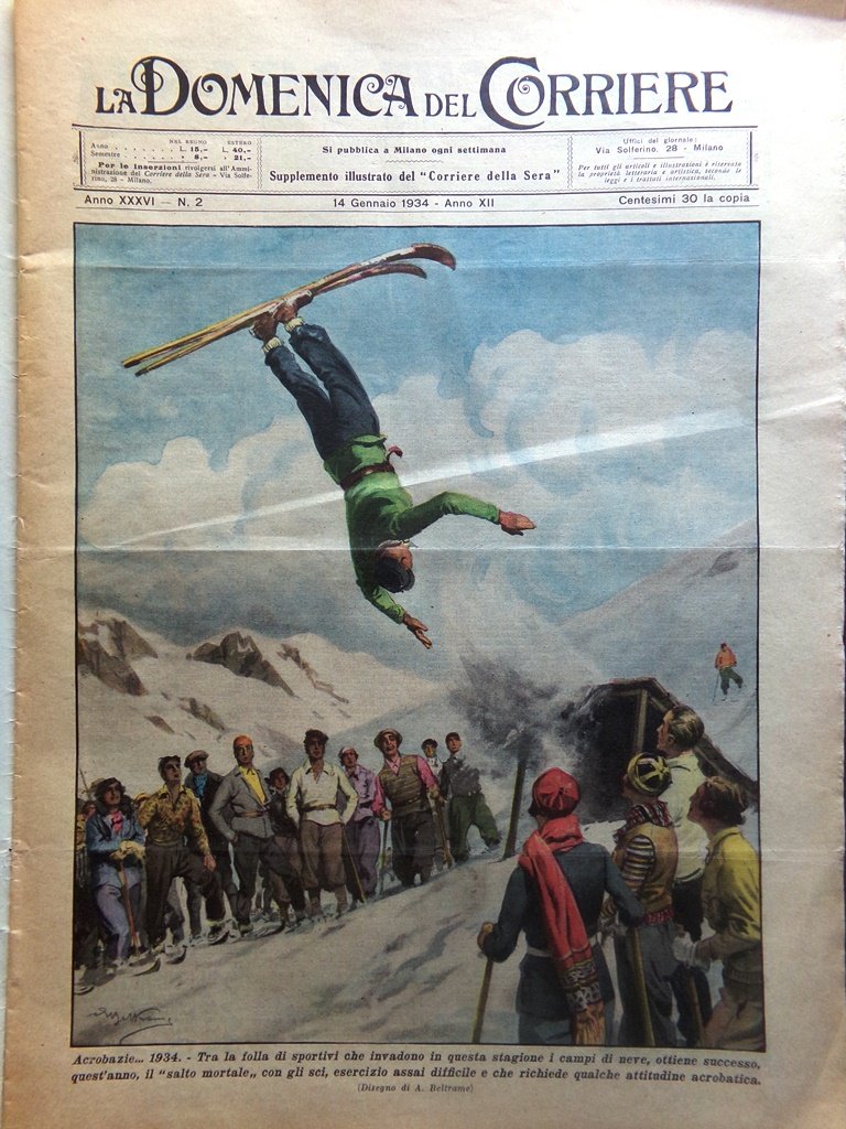 La Domenica del Corriere 14 Gennaio 1934 Lago d'Arvo Cottolengo …