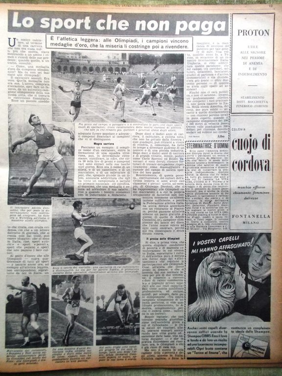 La Domenica del Corriere 15 Agosto 1948 Atletica Marina Pittura …