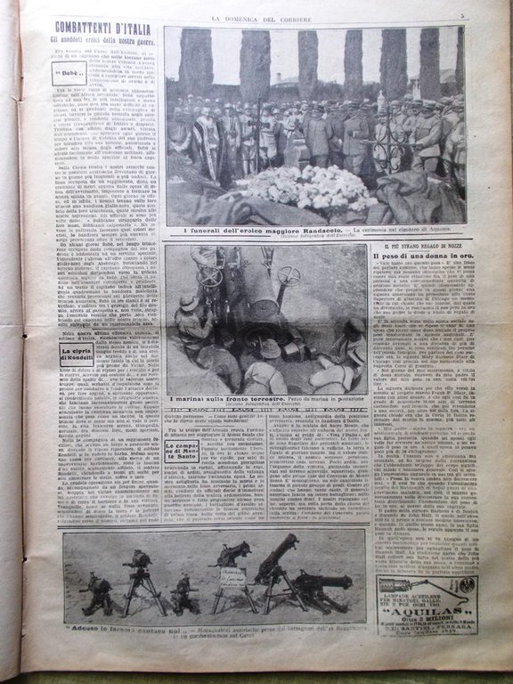 La Domenica del Corriere 15 Luglio 1917 WW1 Houdini Funerali …