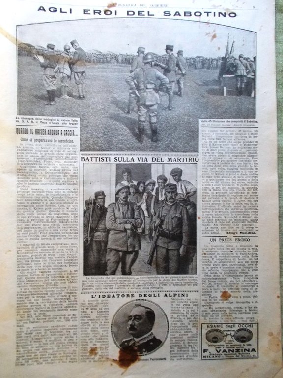 La Domenica del Corriere 15 Ottobre 1916 WW1 Battisti Drynos …