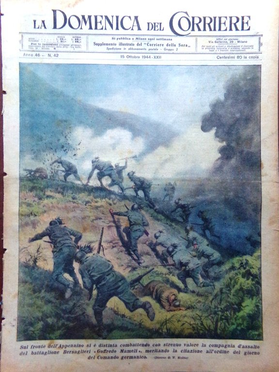 La Domenica del Corriere 15 Ottobre 1944 WW2 Bersaglieri Mimetismo …