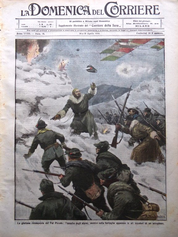 La Domenica del Corriere 16 Aprile 1916 WW1 Palloni Drago …