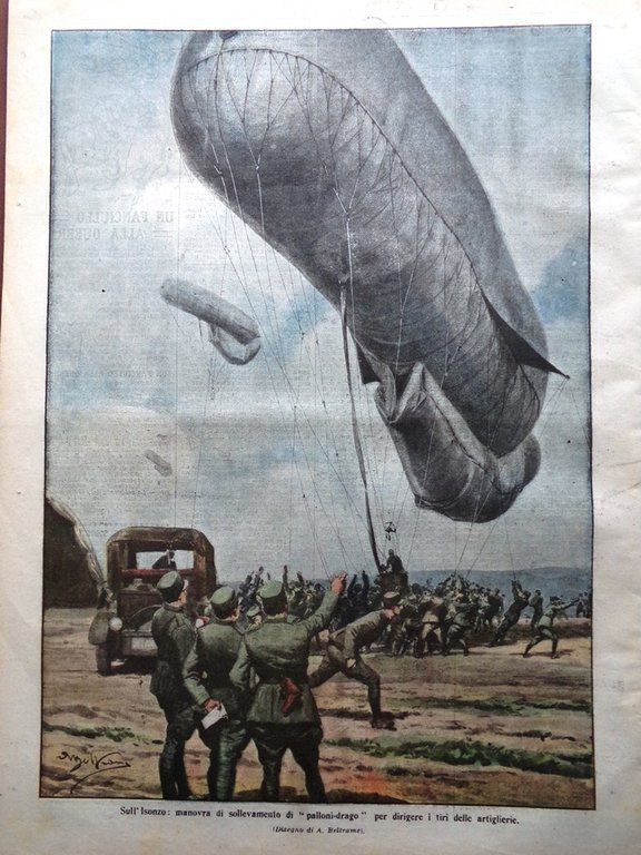 La Domenica del Corriere 16 Aprile 1916 WW1 Palloni Drago …