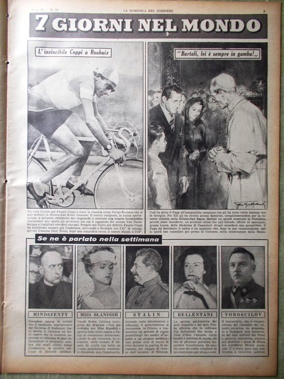 La Domenica del Corriere 16 Aprile 1950 Coppi Stoccarda Brabante …