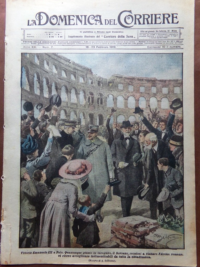 La Domenica del Corriere 16 Febbraio 1919 Ponte Meduna Pola …