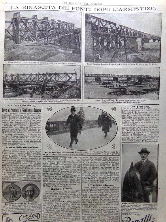 La Domenica del Corriere 16 Febbraio 1919 Ponte Meduna Pola …