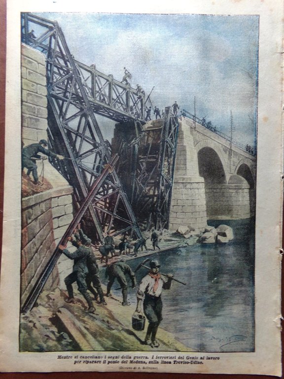 La Domenica del Corriere 16 Febbraio 1919 Ponte Meduna Pola …