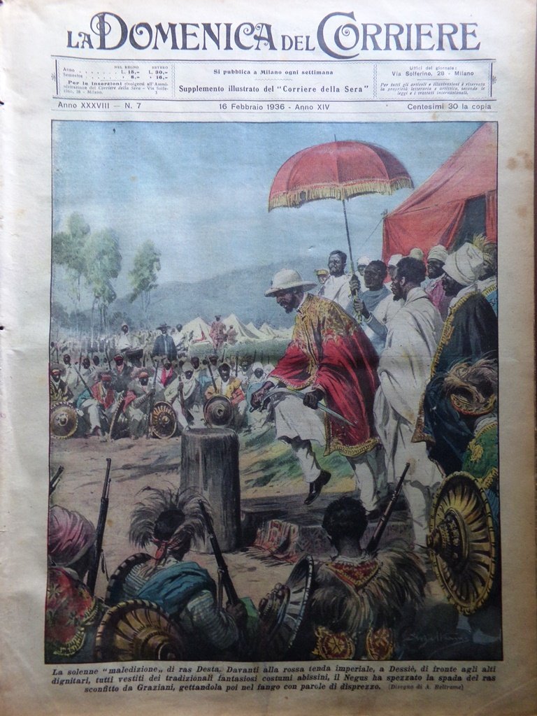 La Domenica del Corriere 16 Febbraio 1936 Negus Padre Giuliani …