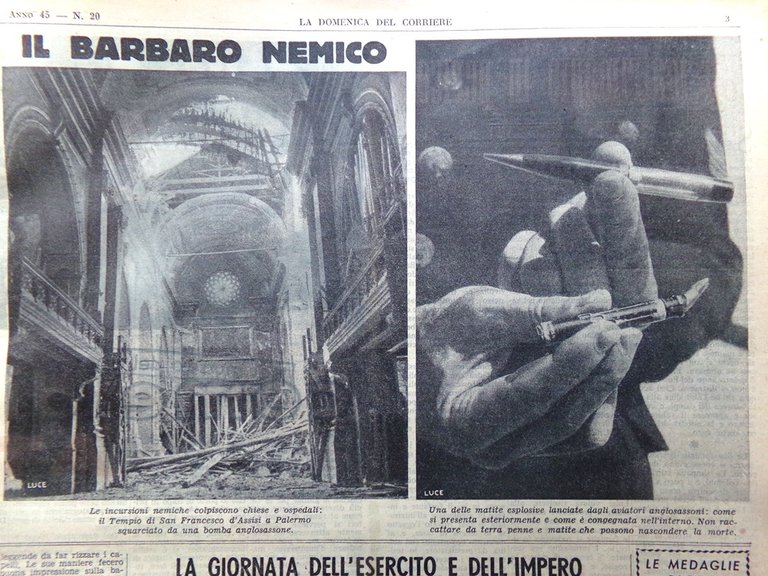 La Domenica del Corriere 16 Maggio 1943 WW2 Bombe Palermo …