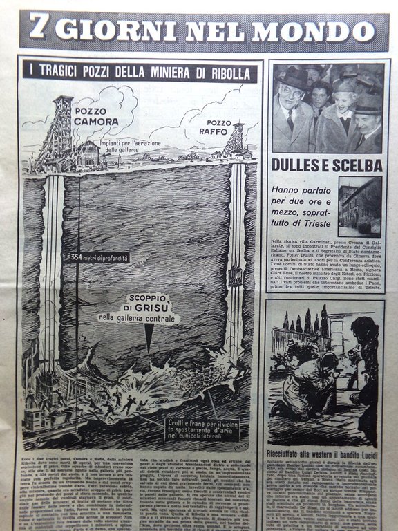 La Domenica del Corriere 16 Maggio 1954 Miniera Ribolla Tesio …