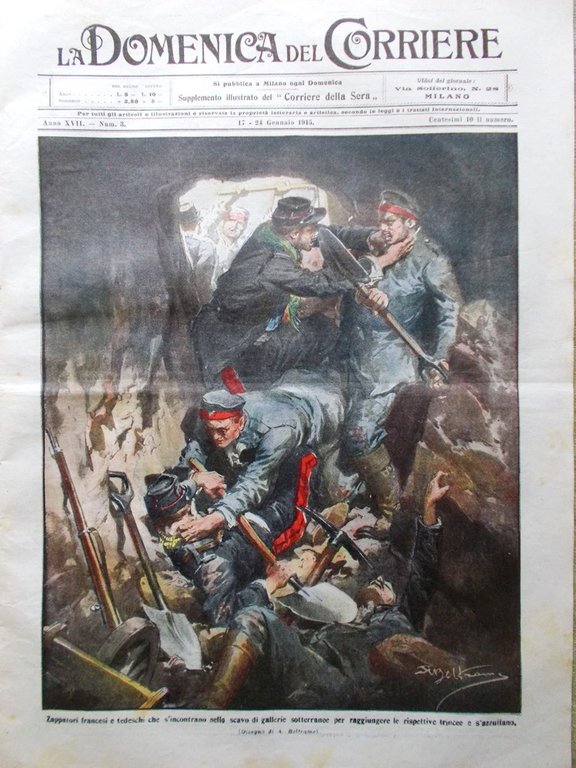 La Domenica del Corriere 17 Gennaio 1915 WW1 Sede Crusca …