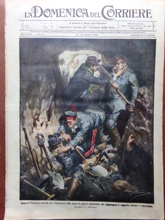 La Domenica del Corriere 17 Gennaio 1915 WW1 Sede Crusca …