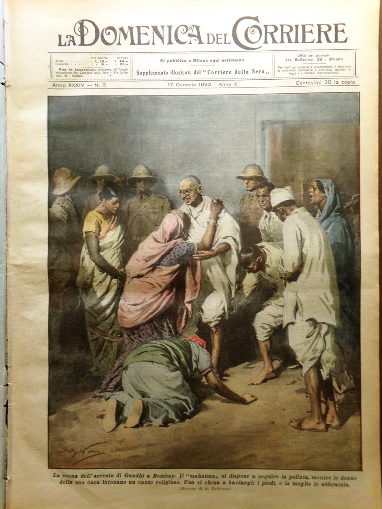 La Domenica del Corriere 17 Gennaio 1932 Arresto di Gandhi …