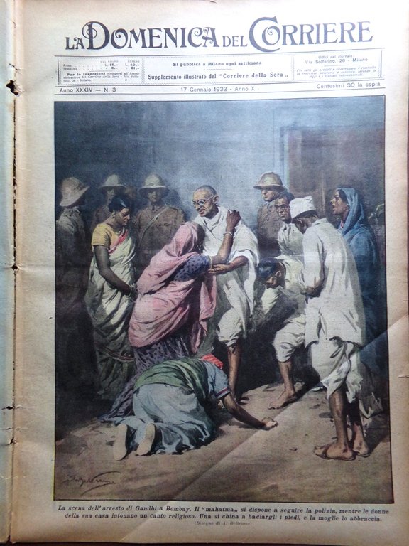 La Domenica del Corriere 17 Gennaio 1932 Arresto di Gandhi …