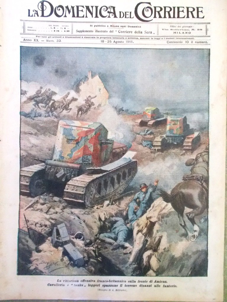 La Domenica del Corriere 18 Agosto 1918 WW1 Masso Grappa …