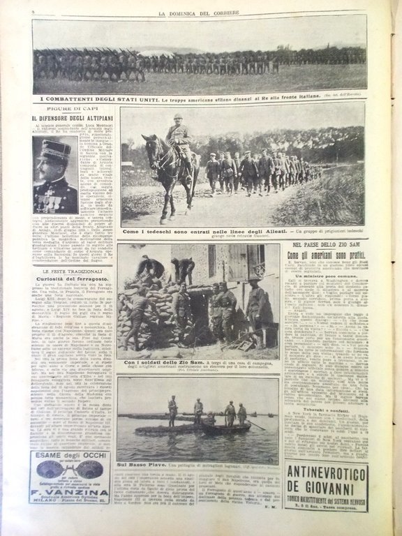 La Domenica del Corriere 18 Agosto 1918 WW1 Masso Grappa …