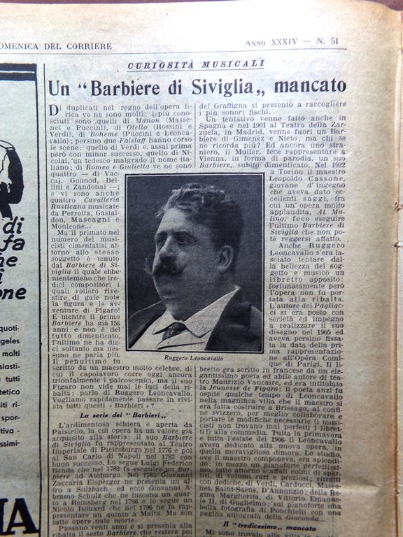 La Domenica del Corriere 18 Dicembre 1932 Ruggero Leoncavallo Campane …