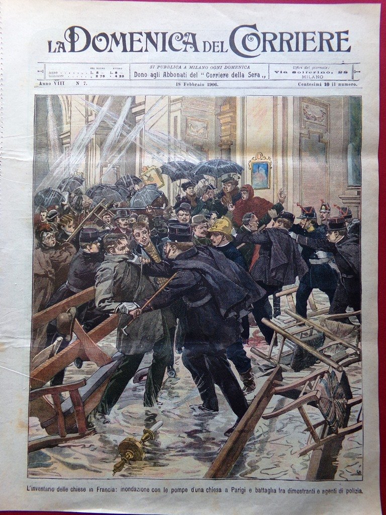 La Domenica del Corriere 18 Febbraio 1906 Chiese in Francia … | Immagine principale