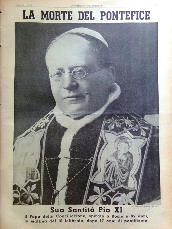 La Domenica del Corriere 18 Febbraio 1939 Morte di Papa …